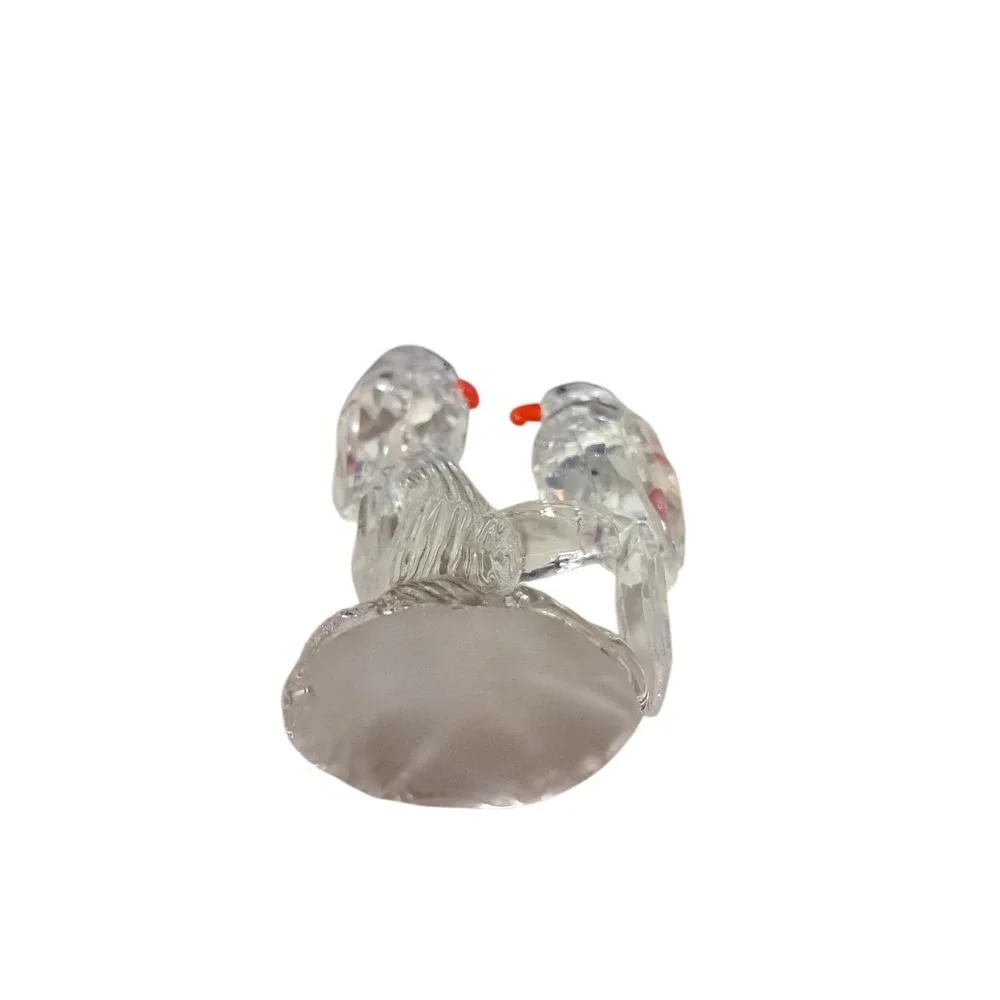 Vintage Crystal‎ Lovebirds Budgies Parrots on Branch Figurine Paperweight 4.5